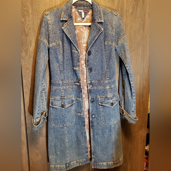 Tommy Hilfiger Denim Jean Jacket Boho Denim Trench vintage size s Rare Find y2k - Picture 3 of 16